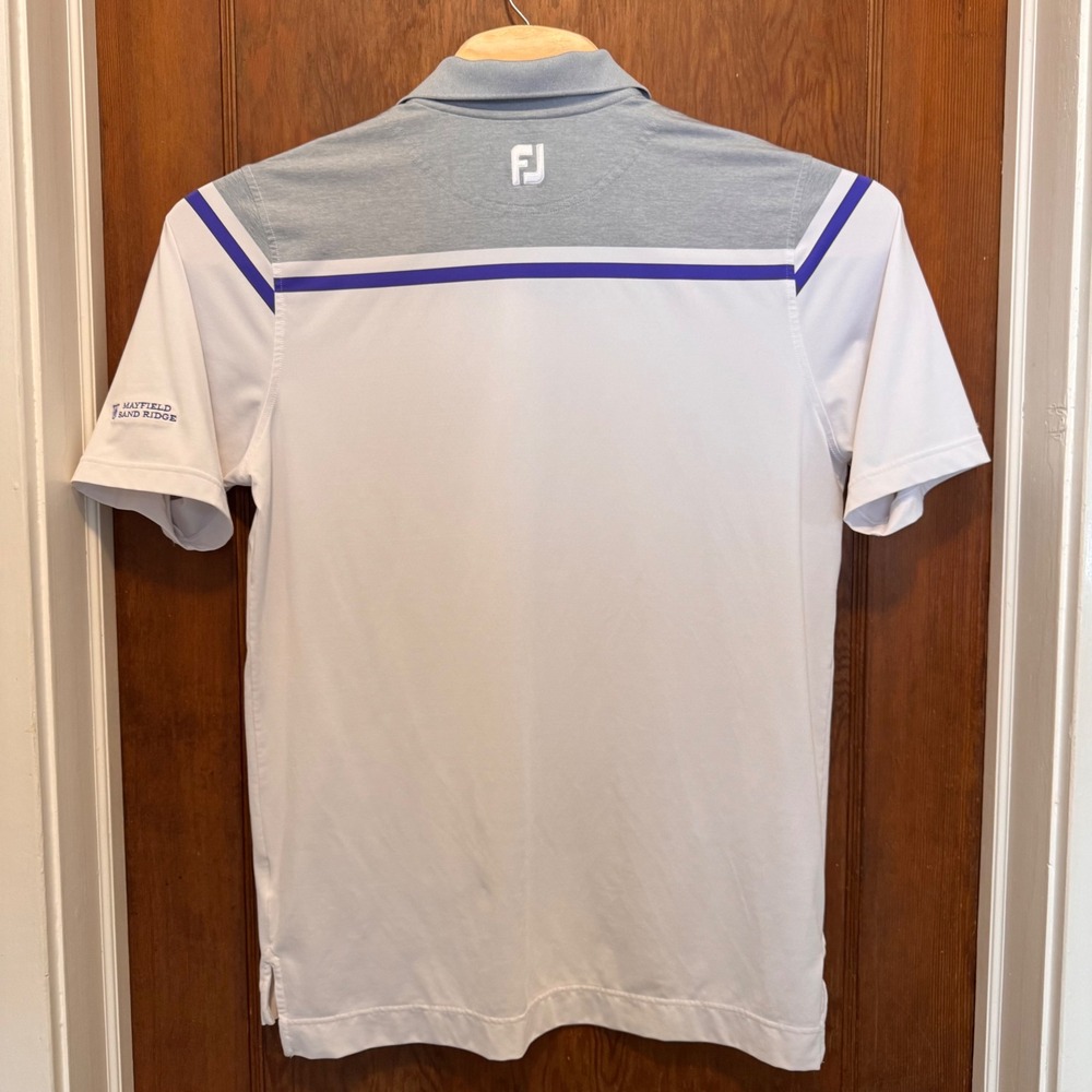Footjoy‎ FJ Athletic Fit Mens Golf Polo Shirt White Grey L Mayfield Sand Ridge - Picture 6 of 7